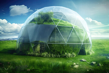 Plants in greenhouse. Growing organic products in modern greenhouse. Created with Generative AI