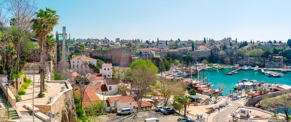 Panoramic view of harbor in Antalya Kaleici Old Town. Antalya, Turkey