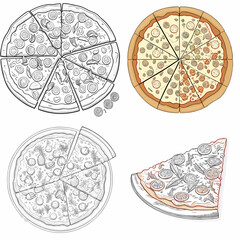 pizza with salami and cheese set