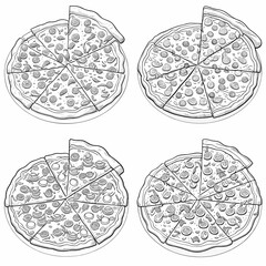 pizza with salami and cheese set