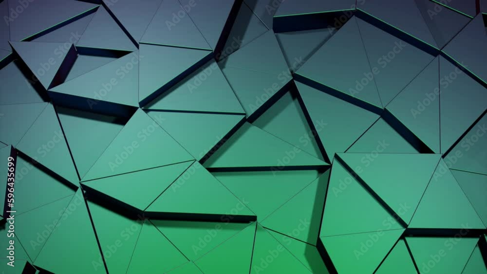 Poster green disassembled background. design. small triangular pieces that rise and fall in turn in differe