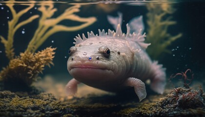 Under water axolotl salamnder with beautiful details generative ai
