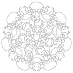 Coloring page mandala with tangled lines pattern. Hand drawn black and white linear vector illustration.