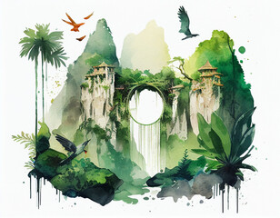 A Watercolor of Ancient Jungle Ruins | Generative AI
