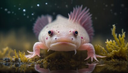 Under water cute axolotl salamnder baby with beautiful details generative ai
