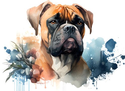 Illustration Portrait of Boxer Puppy. Cute dog isolated on white background.
