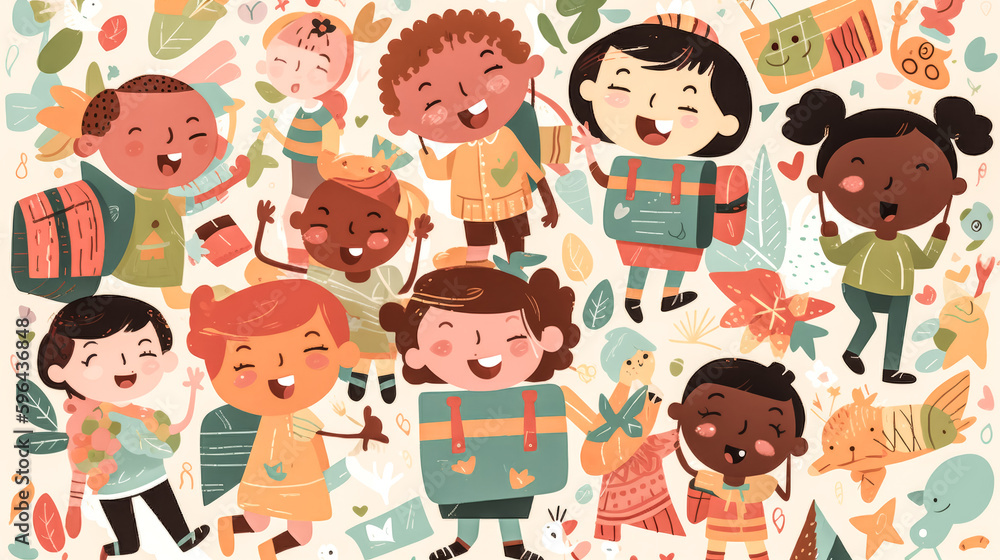Poster a hand-drawn character design was created for back-to-school fun- - generative ai.