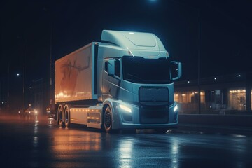 Electric truck concept, nighttime setting. Generative AI