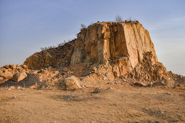 Mining stone. The rest of the rock after the extraction of the stone.