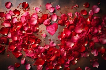 Valentine's Day background made of rose petals. Generative AI