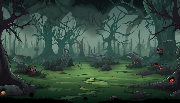 Survival Game Background, Zombie game idea assets, game design concept, created with Generative AI