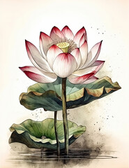 Lotus flower, asian style watercolor art, beautiful serene wall art, clip art, digital asset. Generative AI