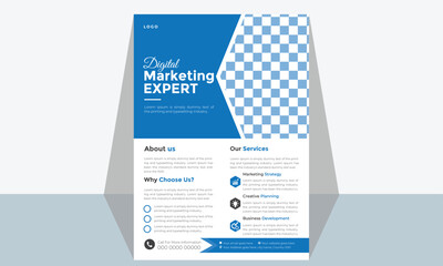 Corporate Business Leaflet Card template Brochure Flyer Template Design Corporate Poster Newsletter Blue color Creative Marketing Simple Booklet Advertising 