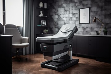 A contemporary ultrasound machine and examination table. Generative AI