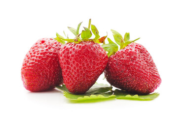 Ripe strawberries with leaves.