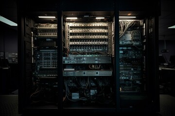 A tall computer that contains multiple server components and is typically used in data centers or server rooms. Generative AI