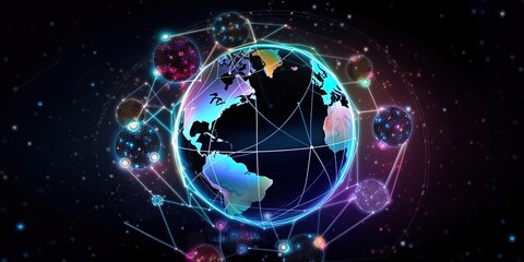 Obraz premium Global business concept of connections and information transfer in the world 3d illustration by ai generative