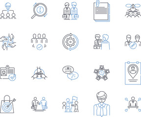 Fototapeta premium Administration ideation line icons collection. Streamline, Optimization, Organization, Implementation, Efficiency, Innovation, Planning vector and linear illustration. Generative AI