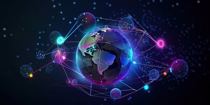 Global business concept of connections and information transfer in the world 3d illustration by ai generative