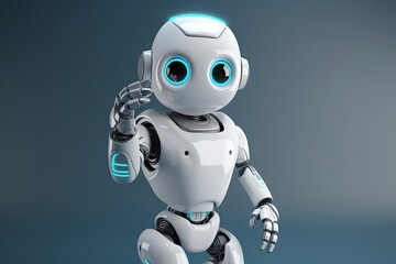 Cute Robotic Helper with Artificial Intelligence Raising Hand: Technology Meets Joyful Character: Generative AI