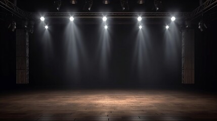 Fototapeta A wood black theatre stage with spotlights on it. Generate AI
 obraz