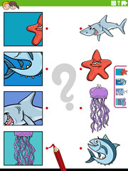 match cartoon marine animals and clippings educational game