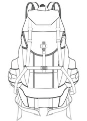 hiking backpack flat sketch vector illustration technical cad drawing template