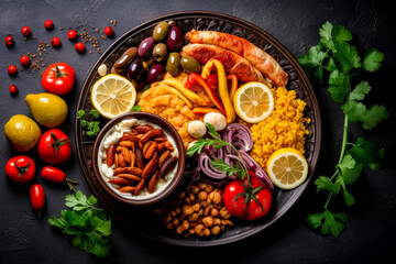 Delicious plate with mediterranean food, generative ai
