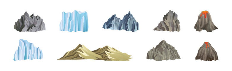 Mountain Peaks with Cliff and Rock Vector Set