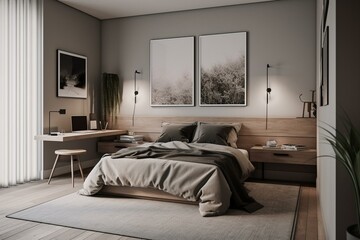 3D rendered bedroom design. Generative AI