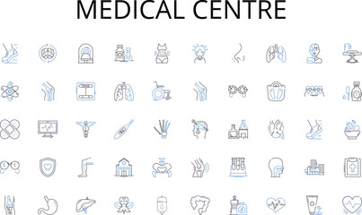 Medical centre line icons collection. Savory, Sweet, Delicious, Flavorsome, Appetizing, Mouthwatering, Refreshing vector and linear illustration. Creamy,Tangy,Spicy outline signs set Generative AI
