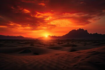 Fototapeta na wymiar The Desert's Sunset: A Generative AI Interpretation