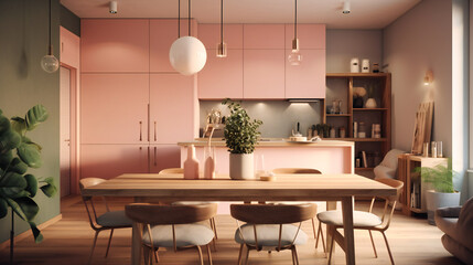Fototapeta premium Chic Dining in a Pink and White Apartment