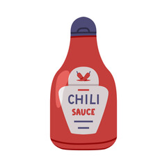 Hot and Spicy Chili Sauce in Plastic Bottle with Label Vector Illustration