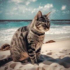 Cat relax on the beach 