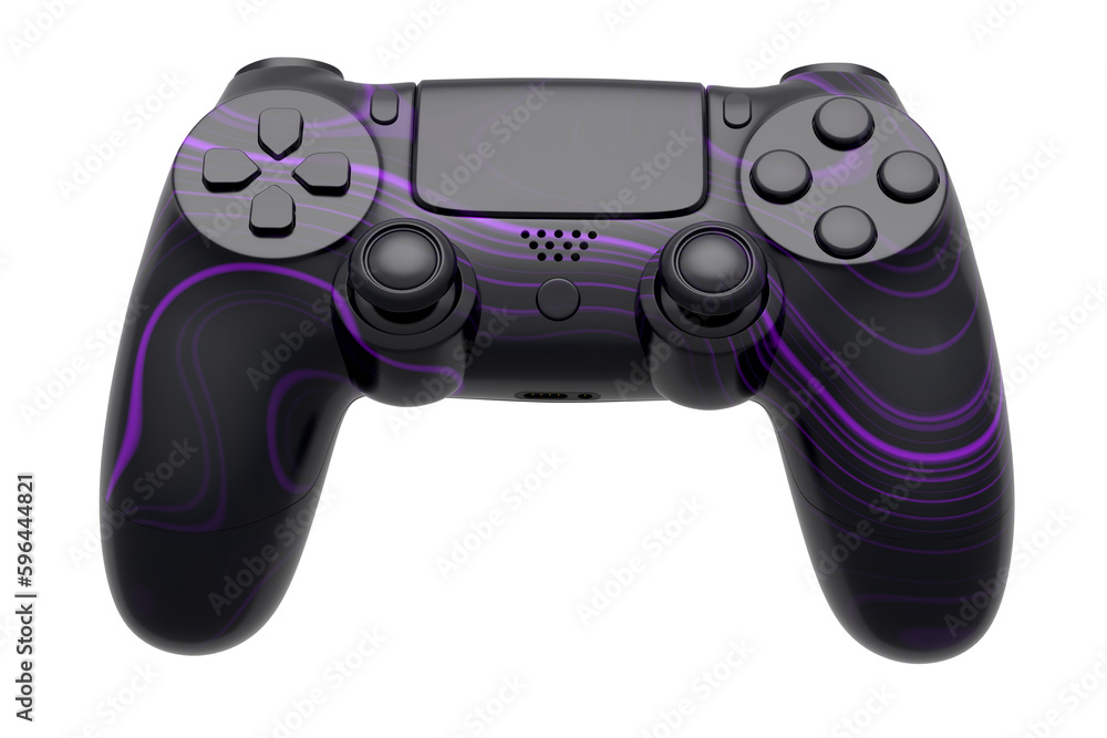 Poster realistic video game joystick with seamless wavy pattern on white background