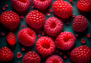 ripe raspberries on the background. ai generated