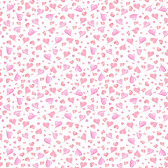 Watercolor celebration seamless pattern with pink hearts isolated on pink background . Perfect for Save the date, Valentines day, birthday, mothers day cards, invitation and greeting templates