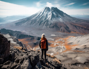 Mount St. Helens Beautiful Landscape Scene, Person Looking, Wanderlust, Adventure, Travel, Exploration. Generative AI