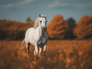 Obraz na płótnie Canvas white horse in the field (Generative AI)