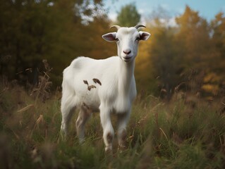 Naklejka premium white goat on a meadow (Generative AI)