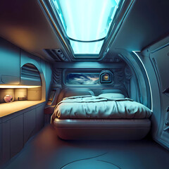 A sleeping place in a spaceship. Generative AI.