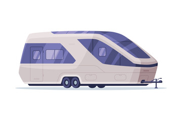 Modern mobile home on wheels. Side view of camping travel trailer vector illustration