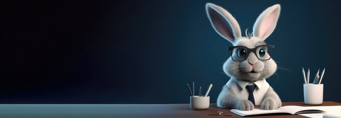 professional rabbit  wearing glasses and tie  working  at the table with documents and stationary working animal concept, profesional working concept, finance and money concept,  generative AI