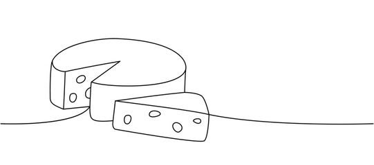Cheese one line continuous drawing. Cheese products continuous one line illustration. Vector minimalist linear illustration.
