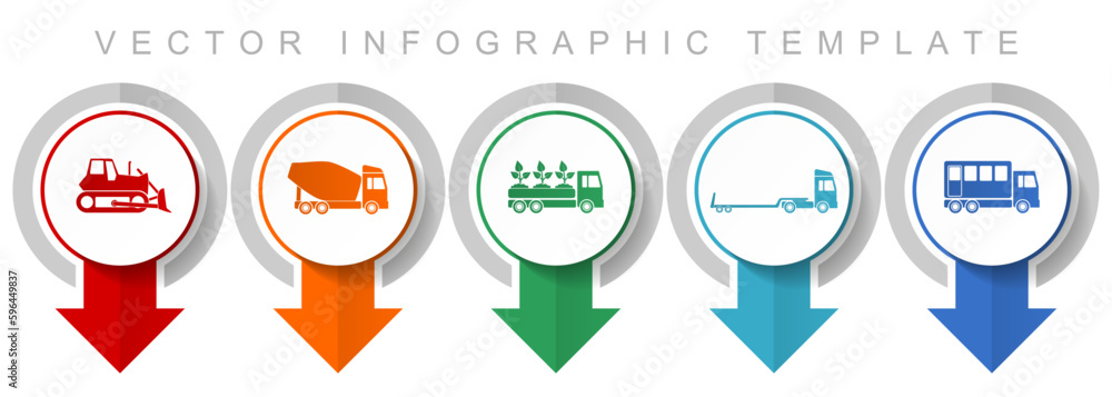 Poster transport icon set, miscellaneous pointer icons such as bulldozer, concrete mixer, truck and deliver
