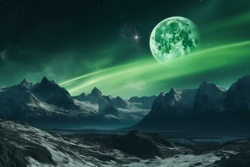 Naklejka na ściany i meble Stunning mountain landscape with northern lights and full moon. NASA provided elements. Generative AI