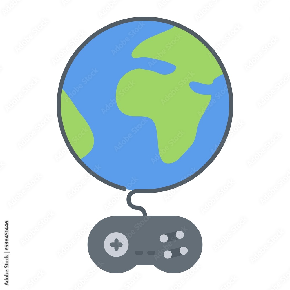 Poster global game line and glyph icon, game and world, globe with joystick sign, vector graphics, a linear