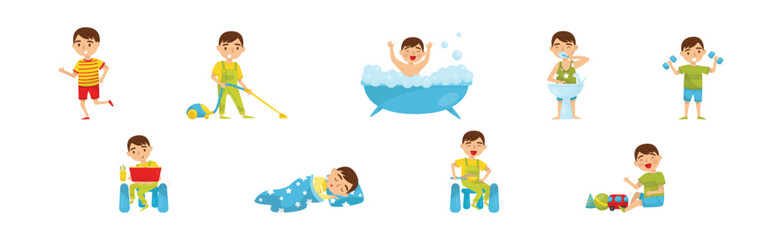Boy Day Routine Activity and Daily Schedule Vector Set