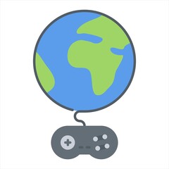 Global game line and glyph icon, game and world, globe with joystick sign, vector graphics, a linear pattern on a white background. - Illustration
